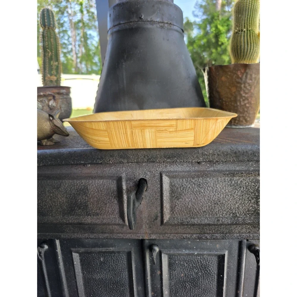 VTG Florida Souvenir Bamboo Tray 11x11 Map Palm‎ Trees Mid Century Tiki Decor